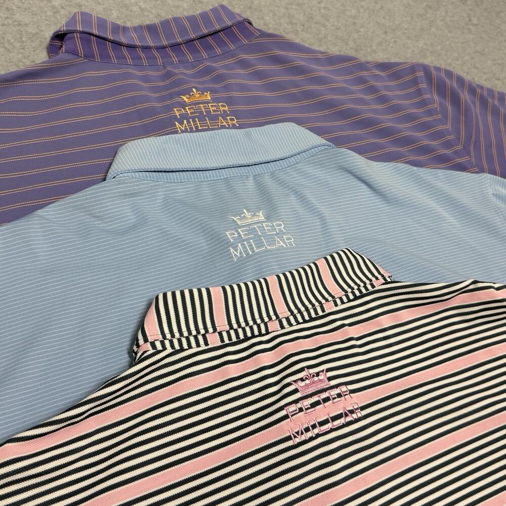 Peter Millar Summer Comfort Lot of 3 Golf Performance Polo Shirts Men’s XL & XXL